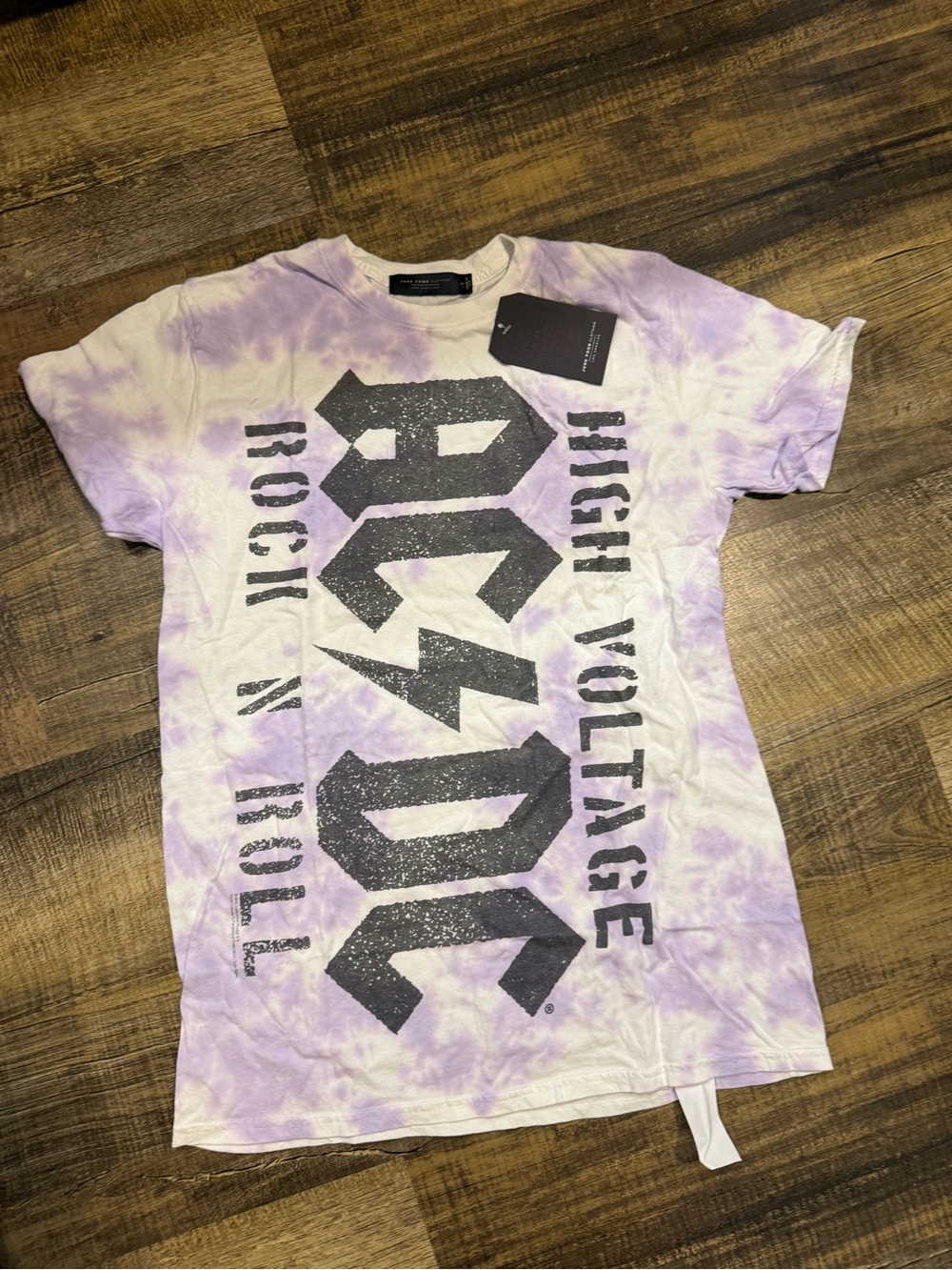 Junk Food Clothing White & Lavender Tie-Dye AC/DC Graphic Tee
